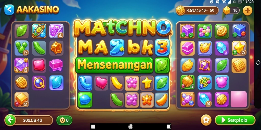 Tampilan gameplay AAKASINO yang menarik dengan berbagai kombinasi Match-3.