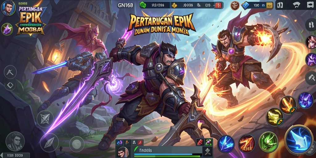 Tampilan seru aksi gameplay MOBA di GN168.