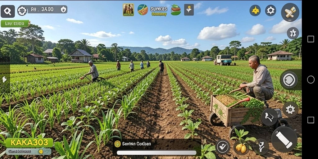 Tampilan gameplay KAKA303 saat bertani di ladang.