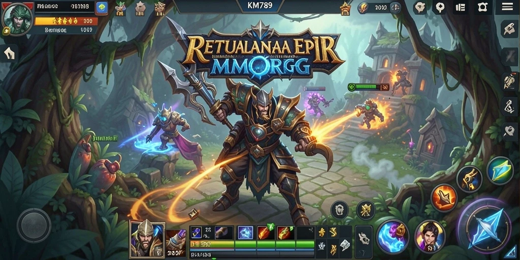 Screenshot gameplay KM789 menampilkan pertempuran seru dalam dunia MMORPG.