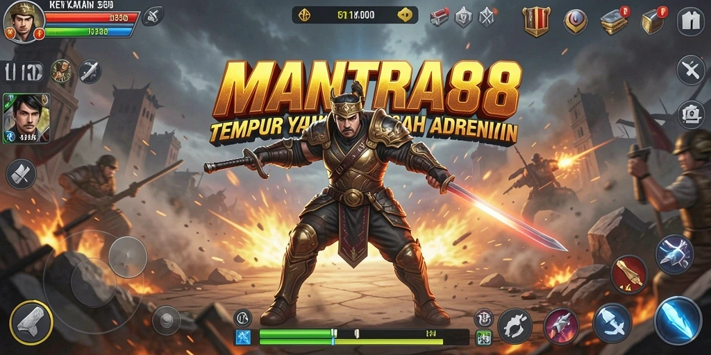 Tampilan grafis menakjubkan dari gameplay <strong>MANTRA88</strong> yang intens.