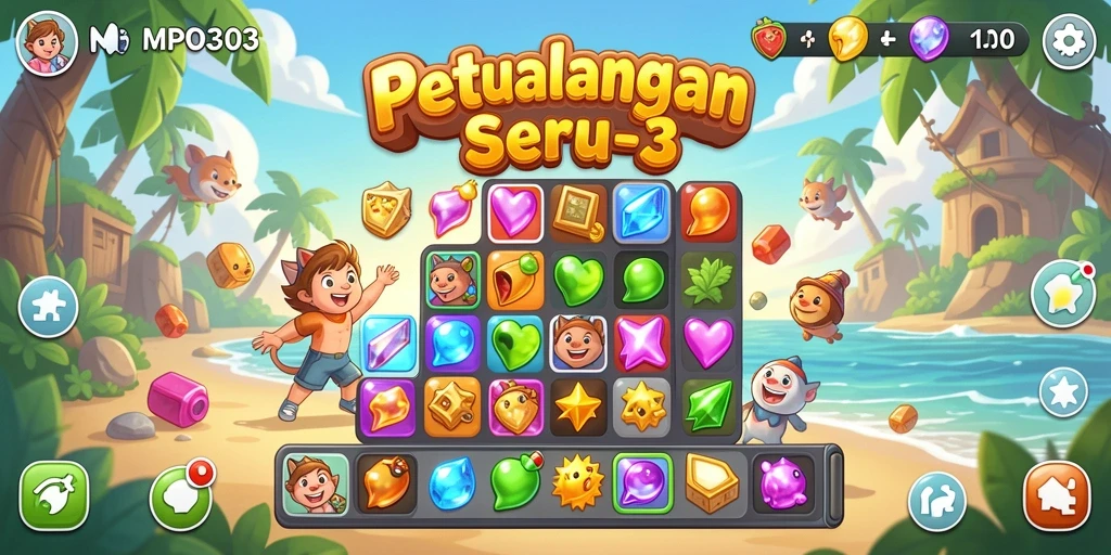 Screenshot MPO303 menampilkan gameplay seru dalam kategori Match-3.