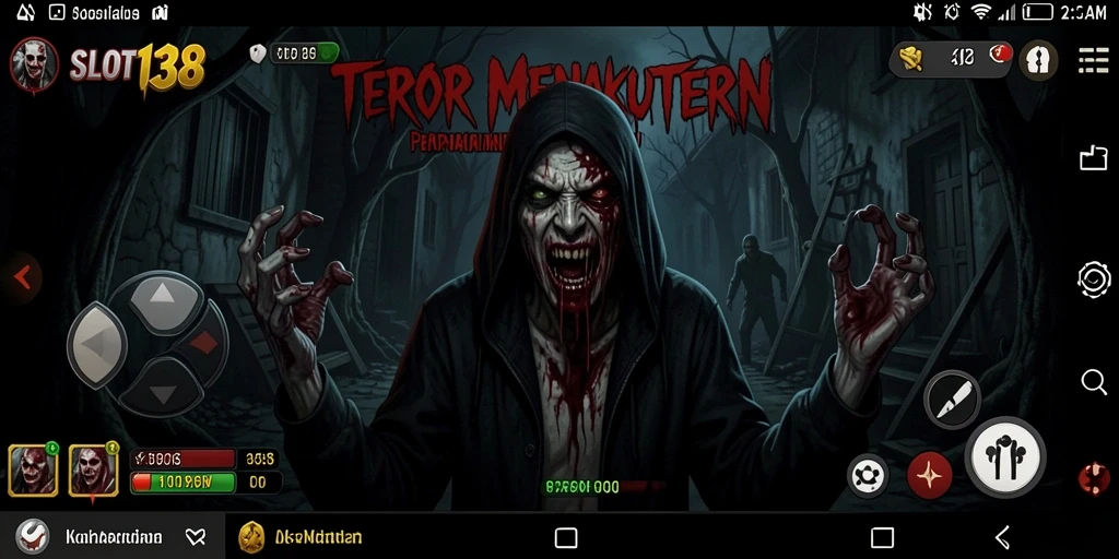 Screenshot menampilkan gameplay SLOT138 dengan suasana horor yang mencekam.