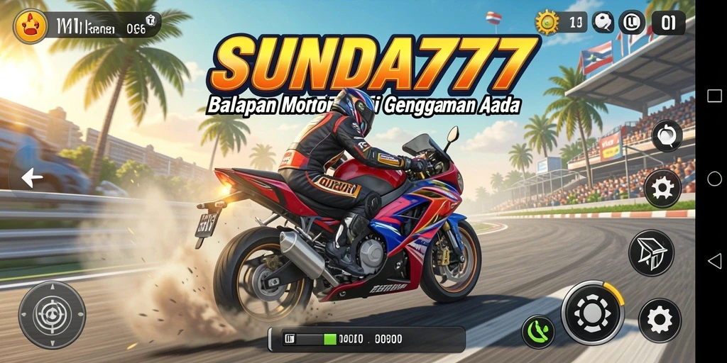 Tampilan gameplay seru dari SUNDA777 dengan motor balap tercepat.