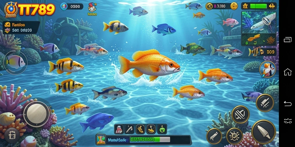 Screenshot utama TT789 menampilkan aksi seru menembak ikan.