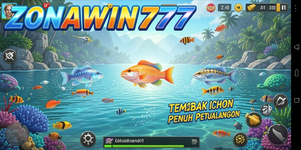 Screenshot gameplay ZONAWIN777 menampilkan aksi seru menangkap ikan.